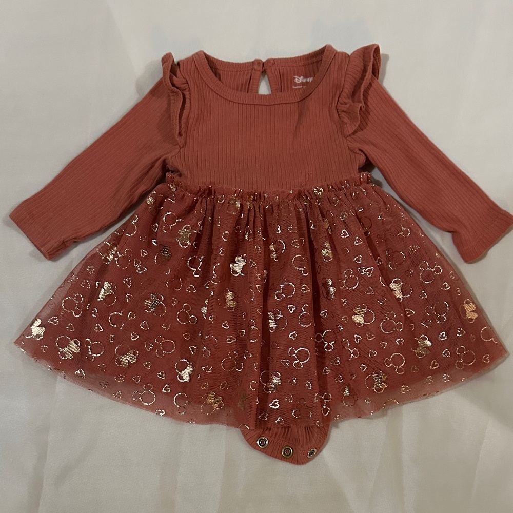 Disney Baby Girls' Rust Pink Glitter Tulle Dress